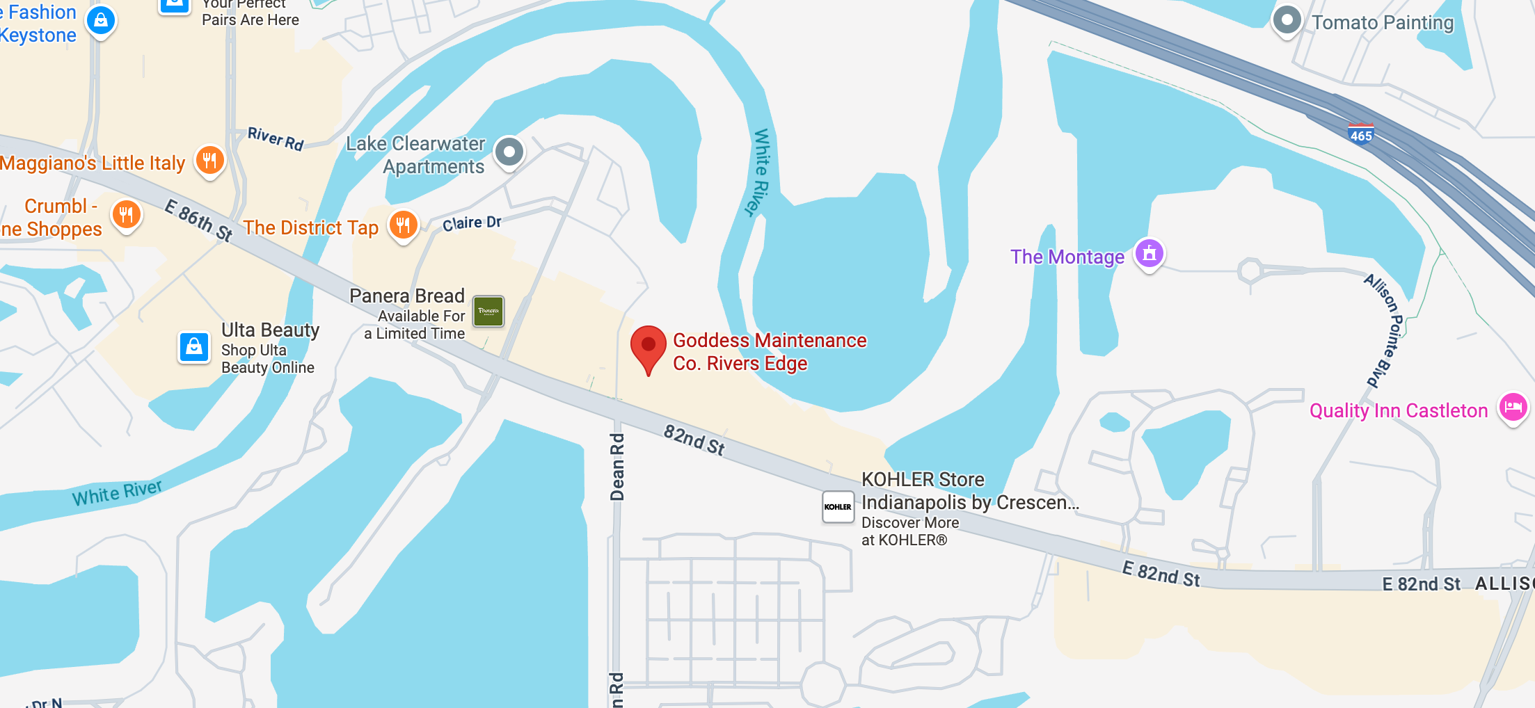 Map of a waterfront area with various locations marked on it.